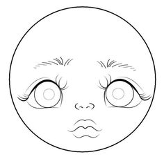 the face of an infant with big eyes and large eyelashes, drawn in black and white