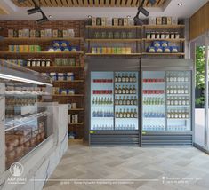 an image of a grocery store with many items in the refrigerators and shelves full of food