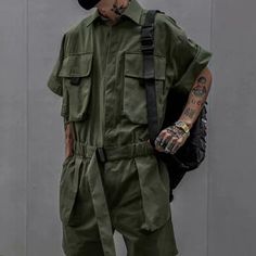 Retro Straight Jumpsuit – stylesock Cargo Overalls, Romper Men, Work Jumpsuit, Cargo Jumpsuit, Men Jumpsuit, Fitted Romper, Solid Color Jumpsuits, Jumpsuit Men, Vintage Trousers