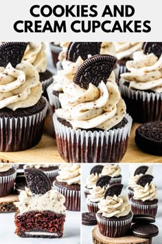 cookies and cream cupcakes with oreo cookies on top