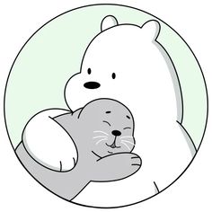 an image of a cat and bear hugging each other in the middle of a circle