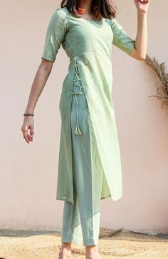 #kurti #green #fashion #Designer Classy Kurtas For Women, Salwar Top Designs, Traditional Chudidar Dress, Plain Kurta, Indian Kurti Designs Casual, Plain Kurta Design, Kurta From Saree Design, Kurthi Tops Designs