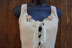 "Vintage 90s cream colored crochet tank top by Stylewotks. Labeled size XS fits like small - please see measurements. In great vintage condition. Measurements taken across front laid flat 17\" across front armpit to armpit 15\" across waist 16\" length" Crop Top Knit, Half Shirt, Babydoll Nightgown, Shirt Crop Top, Black Babydoll, Half Shirts, Crochet Tank Top, Crochet Tank, Ralph Lauren Dress