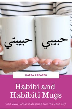 two hands holding coffee mugs with the words habib and habbit mugs