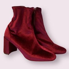 Burgundy Maroon Velvet Ankle Boots By Jeffrey Campbell Size 9. Ankle Zip For Easy On Off. Block Heel. Comfortable And Chic. Velvet Ankle Boots, Burgundy Velvet, Jeffrey Campbell Shoes, Jeffrey Campbell, Red Purple, On Off, Block Heels, Bootie Boots, Ankle Boots