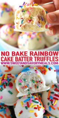 no bake rainbow cake batter truffles with sprinkles