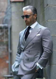 Grey Double Breasted Suit Men, Christopher Korey, Peak Lapel Suit, Tuxedo Wedding Suit, Grey Suit Men, Double Breasted Tuxedo, Best Dressed Man, Dress Suits For Men, Designer Suits For Men