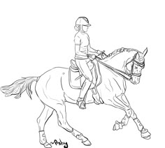 a woman riding on the back of a horse in a dressage competition coloring page