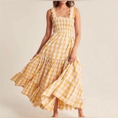 New Abercrombie & Fitch Super Cute Smocked Ruffle Sleeves Tiered Dress Xs Tall Cottagecore Dresses Aesthetic, Checker Dress, Abercrombie And Fitch Dresses, Dresses Aesthetic, Ruffle Midi Dress, Ribbed Dresses, Tiered Maxi Dress, House Dress, Casual Summer Outfits