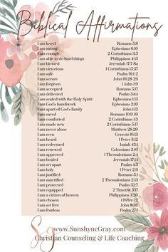 a pink and green floral print with the words biblical affirmations