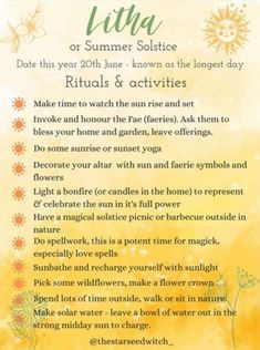 a yellow and white poster with words on it that say the meaning of summer solstice