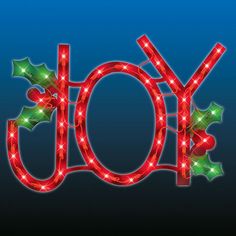 the word joy is lit up with christmas lights