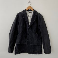 In Great Condition. Heavy Jacket In A Blazer-Like Fit. A Great Piece Blending Casual Material Choices With A Tailored Silhouette. Double Split Hem In The Back To Give The Wearer Some Room To Move. Two Main Pockets, One Chest Pocket, And One Interior Pocket. Lined With A Satin Sailboat Pattern Fabric. Please Note: Shows Signs Of Light Wear. However, There Are No Major Damage Such As Stains Or Tears Tag Size Mens Small Tagged For Exposure American Menswear New York Dover Skate Acne Acme Black Blazer With Lapel Collar And Patch Pockets, Black Blazer With Patch Pockets And Lapel Collar, Black Cotton Blazer With Patch Pockets, Winter Black Sport Coat With Patch Pockets, Tailored Black Outerwear With Patch Pockets, Black Tailored Outerwear With Patch Pockets, Black Sport Coat With Notch Lapel And Pockets, Black Notch Lapel Sport Coat With Pockets, Tailored Black Sport Coat With Pockets