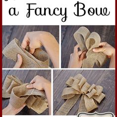 the instructions for how to make a fancy bow with burlock and ribbon on it