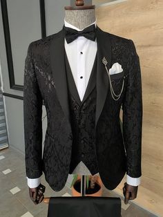 Bojoni Black Slim Fit Shawl Lapel Tuxedo | BOJONI Shawl Lapel Tuxedo, Wedding Suits Men Black, Groom Suit Black, Best Wedding Suits, Suit Clothes, Clothes Jacket, Black Suit Men, Black Suit Wedding, Pants Gift