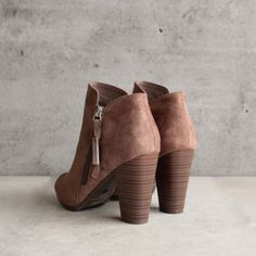 almond toe stacked heel vegan suede booties Breckelle's gina-31 Purple Hues, Suede Booties, Stacked Heel, Faux Suede, Clogs, Almond, Heel Height, Wine, Heels