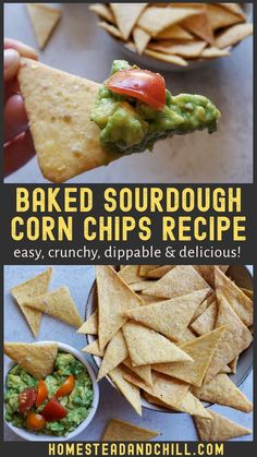 the recipe for baked sourdough corn chips is shown