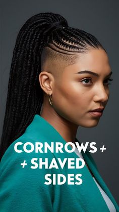 Cornrow Shaved Sides, Cornrows With Undercut Black Women, Cornrow Hairstyles Shaved Sides, Braided Bun With Shaved Sides, Fulani Braids With Shaved Sides, Braids And Shaved Sides For Black Women, Mohawk With Braids Shaved Sides, Braid Styles With Shaved Sides, Cornrows Shaved Sides