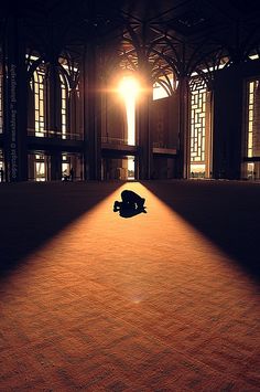 a person laying on the ground in an empty room