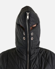 Rick Owens DRKSHDW men's padded gimp jacket in black. This jacket has a quilted and padded design with a gimp mask hood that zips all the way to the top of the head. Gimp Mask, Man Pad, Rick Owens Drkshdw, Holiday Party Outfit, The Head, Rick Owens, All The Way, World Of Fashion, Fitness Models