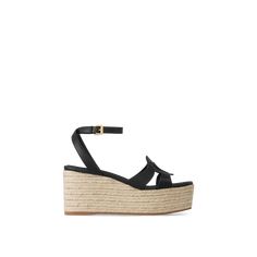 LOUIS VUITTON® - Lv Isola Wedge Sandal - Black Shoes Louis Vuitton, Black Wedge Sandals, Louis Vuitton Official, Chunky Platform, Wedge Sandal, Wedge Heels, Wedge Sandals, Women's Shoes Sandals, Calf Leather