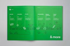 an open green brochure with diagrams on it