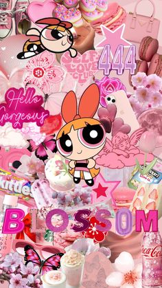 the powerpuff girls wallpaper is all pink and has various items on it