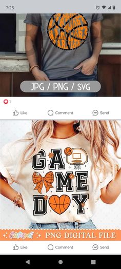 an image of a woman wearing a t - shirt with the words game day on it