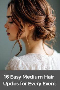 Simple Wedding Updo For Fine Hair, Effortless Bridesmaid Hair, Casual Messy Hairstyles, Updo Hairstyles Mother Of Groom, Medium Hair Up Dos Easy, Medium Hair Event Styles, Fast Easy Updos For Medium Hair, Easy Up Styles For Medium Hair, Updo For Gala