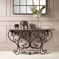 Elegant Wrought Iron Console Table – Ornate Black Base with Bluestone Top -  Decor interiors Wrought Iron Console Table Entryway, Stone Railings, Wrought Iron Console Table, Console Table Entryway, Iron Console, Iron Console Table, Iron Bench, Luxury Lamps, Soft Furnishings Cushions