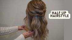 Easy Half Up Dos For Medium Hair Wedding, How To Do A Hair Twist Half Up, Simple Wedding Hair For Guests, Simple Partial Updos For Medium Hair, Half Up Pinned Hair, Diy Easy Formal Hairstyles, How To Half Updo, Half Pulled Back Hairstyles Simple, Half Updo How To