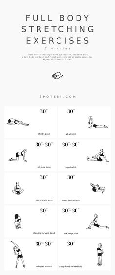 the full body stretching exercises are shown in black and white, as well as an exercise chart