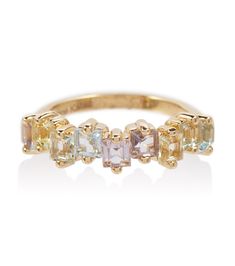 Pastel Rainbow 14kt gold ring with sapphires Rainbow Ring, Eternity Ring Gold, Statement Rings Diamond, Rainbow Sapphires, Suzanne Kalan, Designer Rings, Rainbow Rings, Sapphire Band, Gold Statement Ring