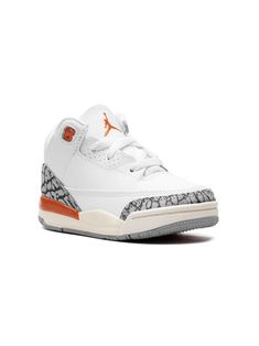 white/orange/grey leather signature Jumpman motif signature Elephant print round toe front lace-up fastening branded insole rubber sole These styles are supplied by a premium and authenticated sneaker marketplace. Stocking only the most sought-after footwear, they source and curate some of the most hard to find sneakers from around the world. Peach Sneakers, Jordan 3 Retro, Air Jordan 3 Retro, Air Jordan 3, Kids Jordans, Baby Boy Shoes, Jordan 3, Elephant Print, Orange Grey