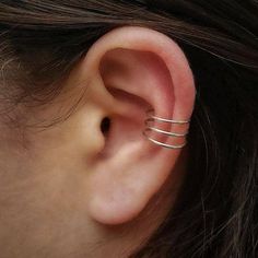 Sterling Silver Large Triple Ear Cuffs -15mm.  Ear Cuff, Cuff Janine Gerade Wire Ear Cuffs, Rings Beautiful, Fake Gauge Earrings, Fake Earrings, Engraved Engagement Ring, Conch Earring, Fake Piercing, Piercing Ring, Silver Ear Cuff