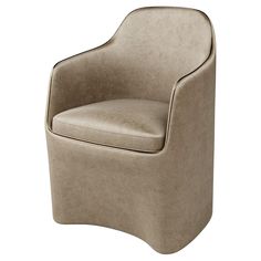 an upholstered chair with a curved seat