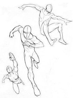 three different poses of the same person in various poses, one is jumping and another is running