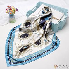 Bird In Bag - Spring and autumn simulation silk printing silk scarf 90cm square scarf scarf women shawl headscarf Tassel Scarf, Hijab Scarf, Printed Silk Scarf, Women Shawl, Silky Scarf, Neck Scarves, Silk Scarves, Square Scarf, Scarf Hairstyles