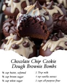 Chocolate Chip Cookie Dough Brownie Bombs Cookie Dough Brownies, Fluff Desserts, Baked Dessert Recipes