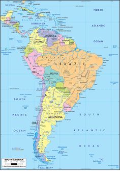 a map of south america with all the major cities and their capital on it's side