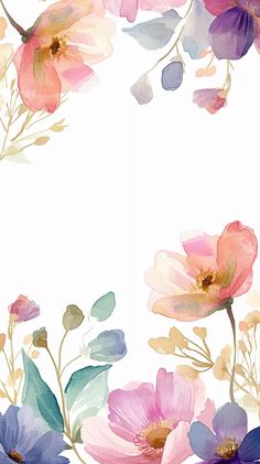 watercolor flowers on a white background with space for your text or image in the center