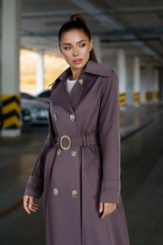 Fabric: Cotton Double-breasted coat (6 button) Adjustable buckle waistbelt Notched lapels Long sleeves Adjustable wrist cuffs Side pockets Coat length: 117 cm/ 46 in Sleeve length 62 cm/ 24.4 in Colors: Black, Blue, Bordeaux, Khaki, Orange, Brown, Dark Green