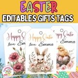 an easter gift tag with two rabbits and flowers