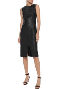 Introducing our Women's Black Sleeveless Lambskin Leather Dress, a timeless piece designed for effortless style and sophistication. Crafted to knee length, this dress features a slim fit silhouette that flatters the figure. With a center zipper closure, it offers both ease of wear and a sleek, modern touch. Perfect for various occasions, from cocktail parties to evening events, this dress exudes understated elegance. Made from premium lambskin leather, it boasts both durability and luxurious com Knee Length Black Dress, Leather Corset Dress, Leather Clothes, Leather Dress Women, Black Knee Length Dress, Dress Knee Length, Dresses Plus Size, Leather Dresses, Dress Zipper