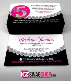 two business cards with diamonds on the front and back, one for $ 5 each