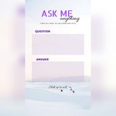 a white and purple web page with the words ask me anything on it's side