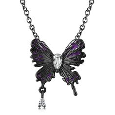 BOGO 40% OFF (Code: H40) Black Butterfly Charm Jewelry, Black Butterfly-shaped Jewelry For Gift, Black Butterfly Jewelry For Gift, Elegant Black Butterfly Charm Necklace, Elegant Black Necklace With Butterfly Charm, Black Butterfly Necklace For Gift, Elegant Black Butterfly Necklace, Elegant Purple Butterfly Necklace Gift, Elegant Purple Butterfly Necklace For Gift