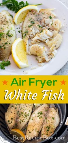 air fryer white fish with lemons and parsley