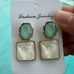 Brand New Earrings Green White Trendy White Drop Clip-on Earrings, New Earrings, Earrings Green, White Color, Fashion Jewelry, Shop My, Brand New, Green, Women Shopping