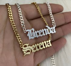 "This is a Handmade item. Material: Stainless steel Chain: Curb Chain Plating: Silver/Gold/Rose Gold Material: All types of metals are available, Contact us for change in metal. 14K Gold or White Gold or Platinum or Rose Gold. (100% Real) Everything is available. Contact me. → [How to process the order] 1. Please tell us the name and font number in the 'Box' Above For Example:- Jasmine+Font 1 Listing Necklace Features Font 4, If a Font is not given, You will receive the Font that is picture. and Old English Names, Arabic Necklace, Friend Anniversary, English Jewelry, English Name, Necklace Gift Box, Minimalist Pendant, Name Necklaces, Name Earrings